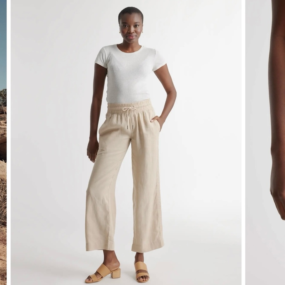 Quince linen pants drawstring wide leg M